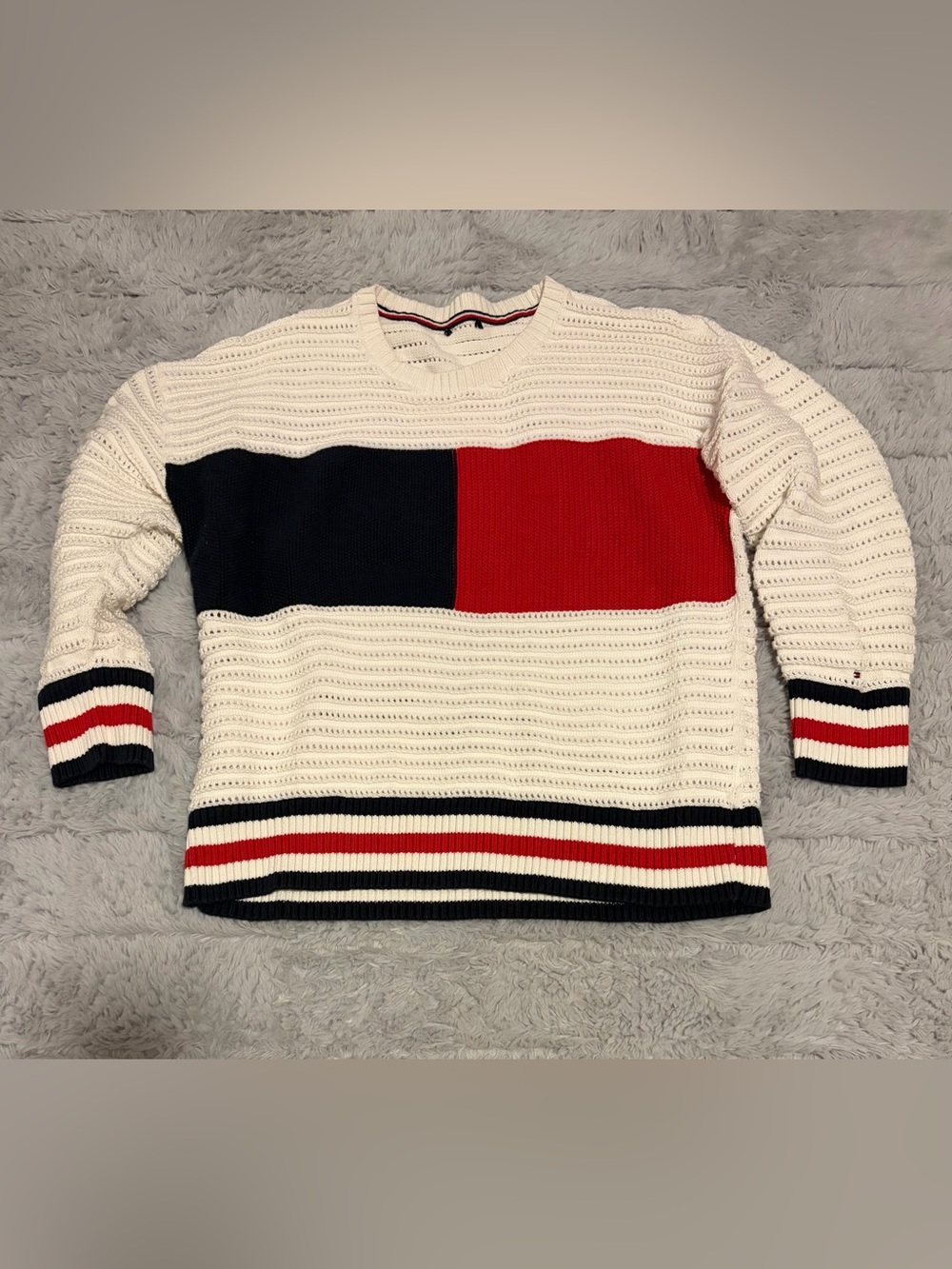 Tommy Hilfiger Colorblock Open-Knit Crewneck Sweater
